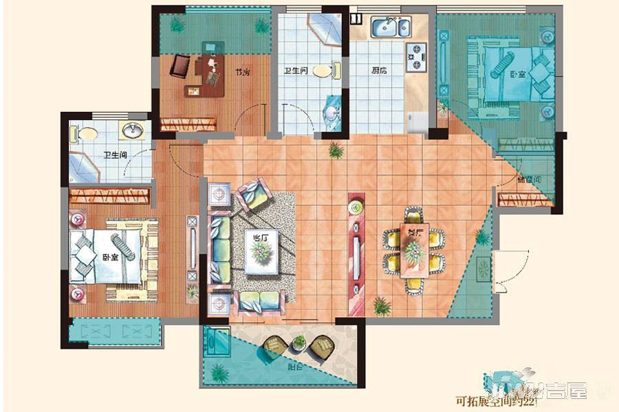 英格兰堡3室2厅2卫95㎡户型图