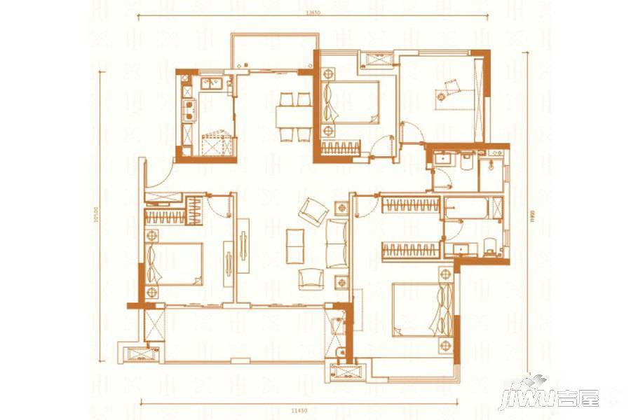 万科金域国际4室2厅2卫128㎡户型图