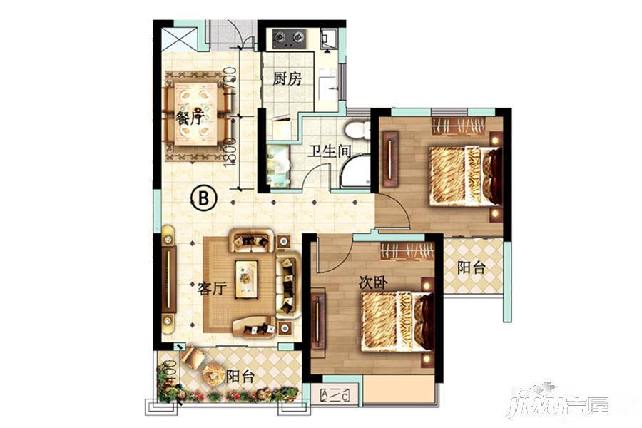 中鼎珑园2室2厅1卫79.6㎡户型图