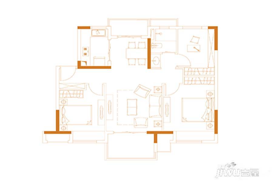 万科金域传奇3室2厅1卫88㎡户型图