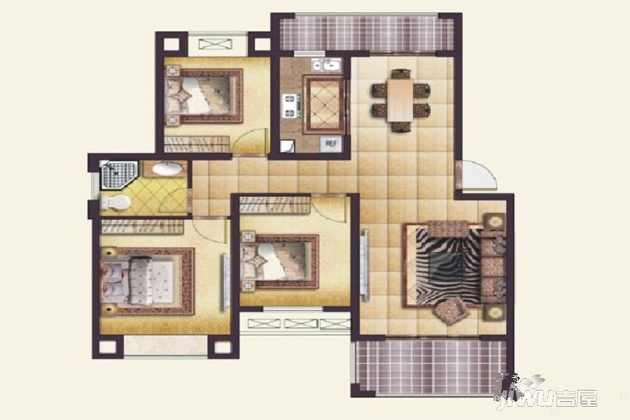 滨江澜泊湾3室2厅1卫97.1㎡户型图