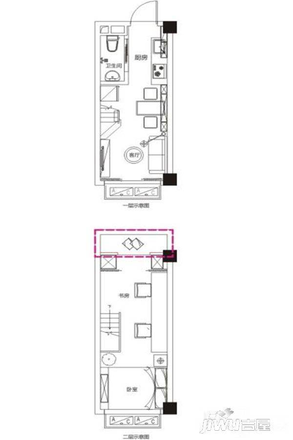 绿创中心2室1厅1卫25㎡户型图