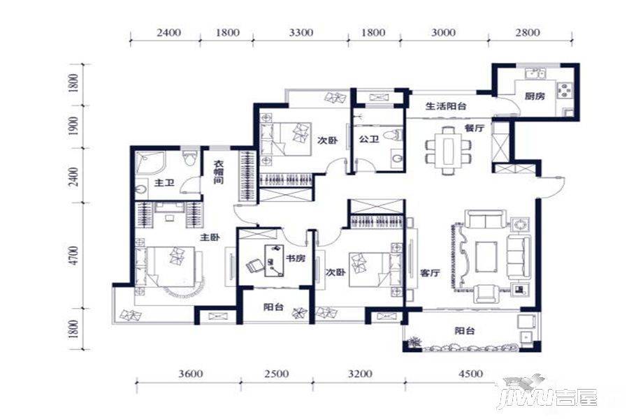 国贸蓝湾4室2厅2卫147㎡户型图