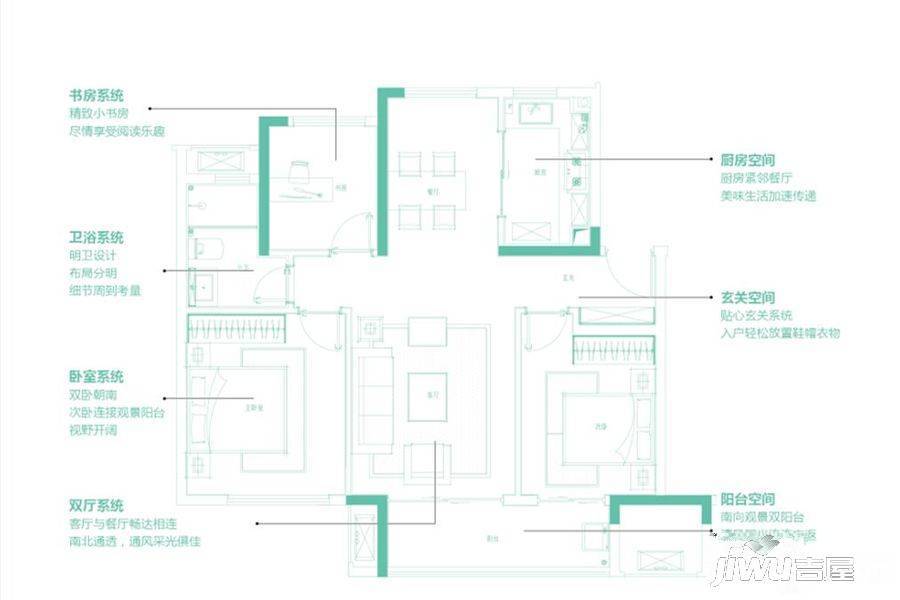 万科城市花园3室2厅1卫89㎡户型图