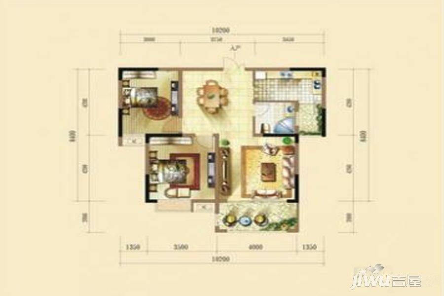 绿腾新贵公馆2室2厅1卫105㎡户型图