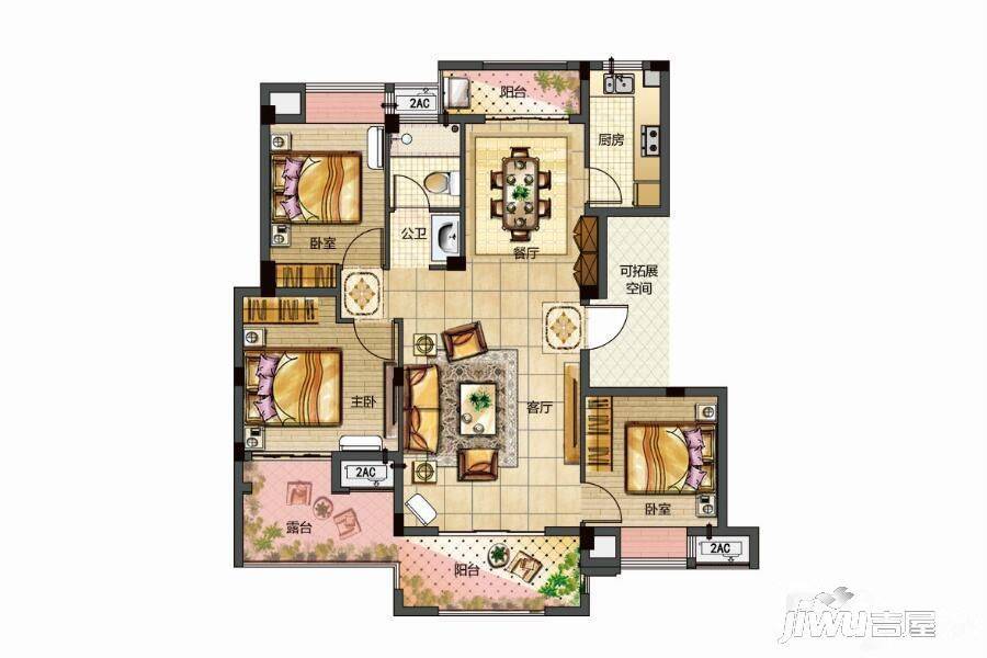 大唐东汇3室2厅1卫105㎡户型图