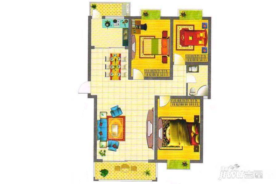 梨园小区三期3室2厅1卫115㎡户型图