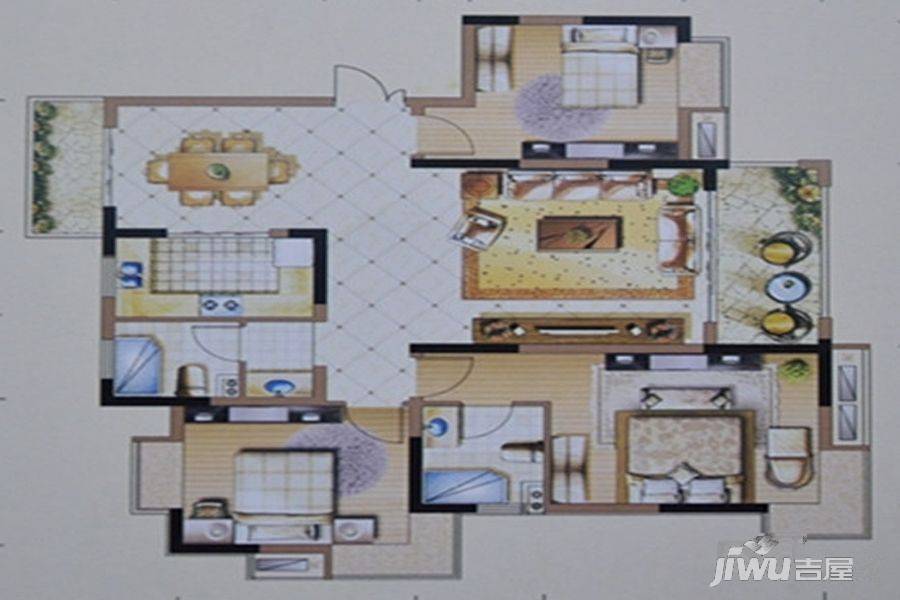 绿腾新贵公馆3室2厅2卫128㎡户型图