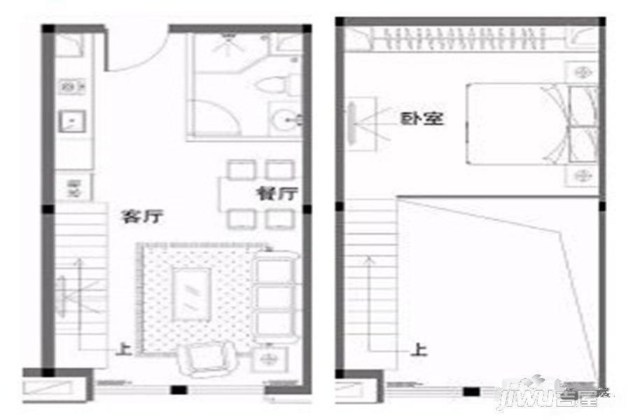 锦天府1室2厅1卫48㎡户型图