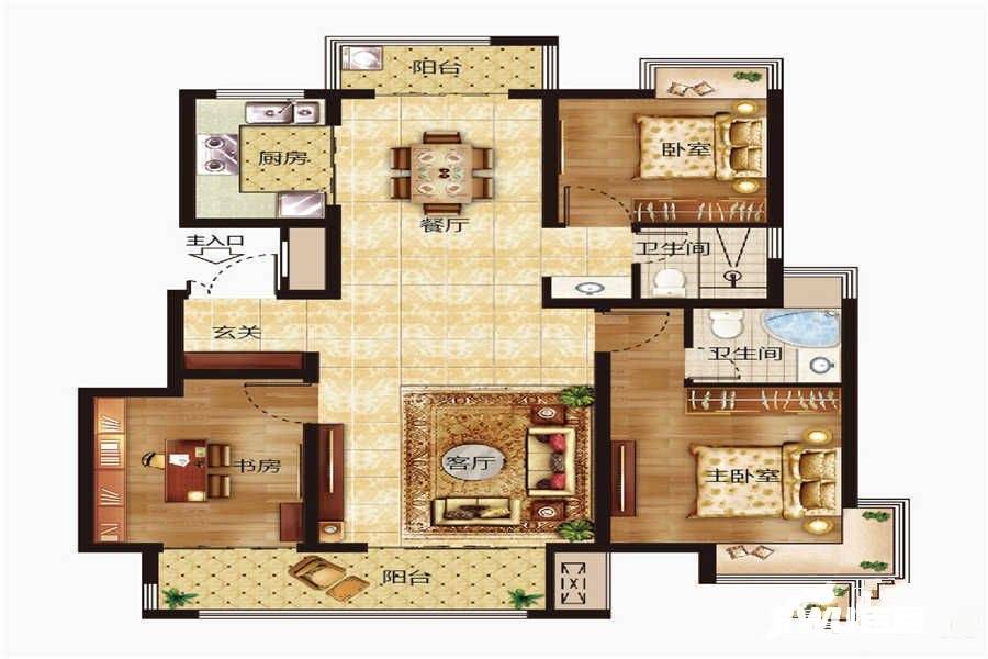 文一锦门香溪南岸3室2厅2卫111㎡户型图