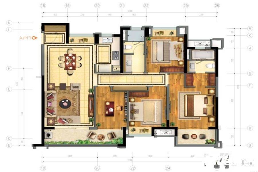 绿地中央公园4室2厅2卫140㎡户型图