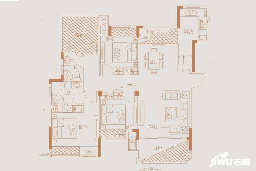 力高君御世家3室2厅2卫99㎡户型图