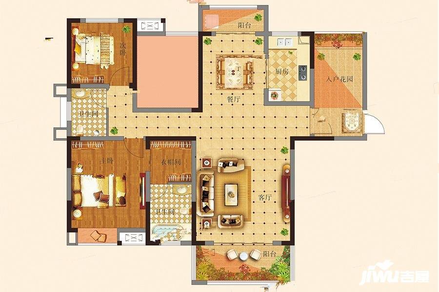 龙安花园3室2厅2卫133㎡户型图