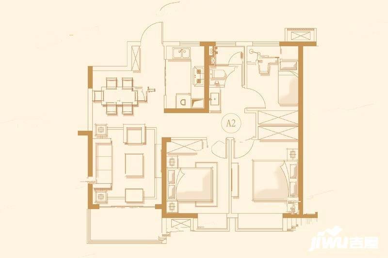 新力合园3室2厅1卫90㎡户型图