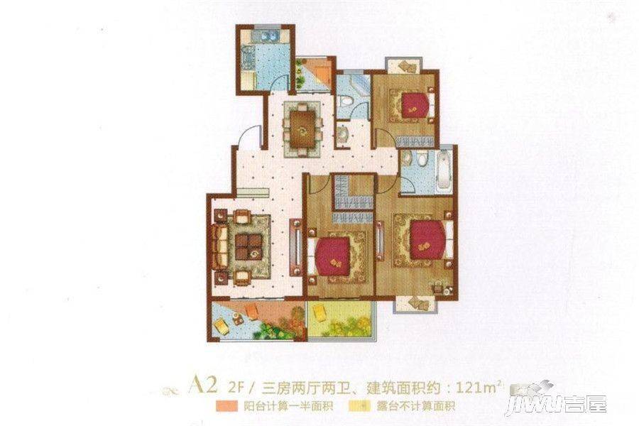 华硕御龙苑3室2厅2卫121㎡户型图