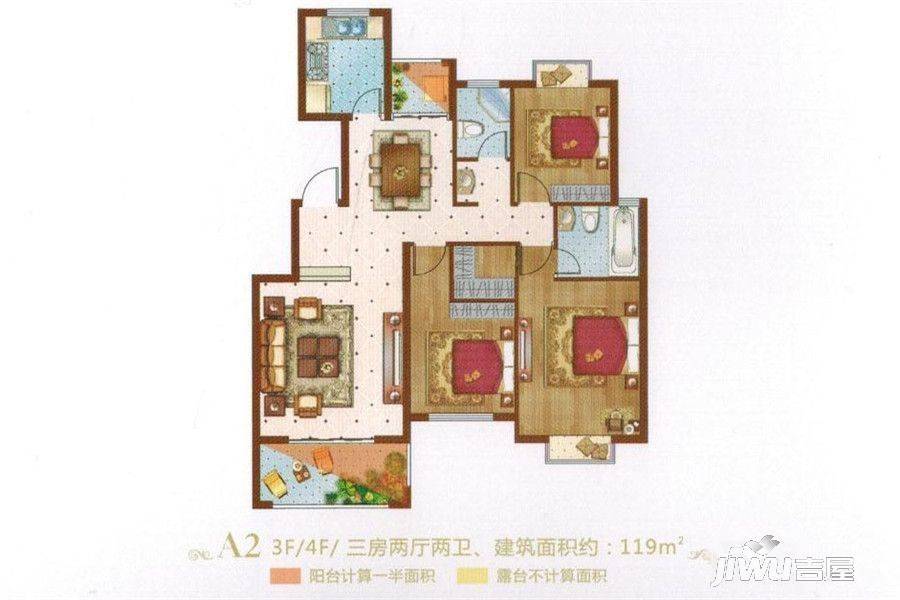 华硕御龙苑3室2厅2卫119㎡户型图