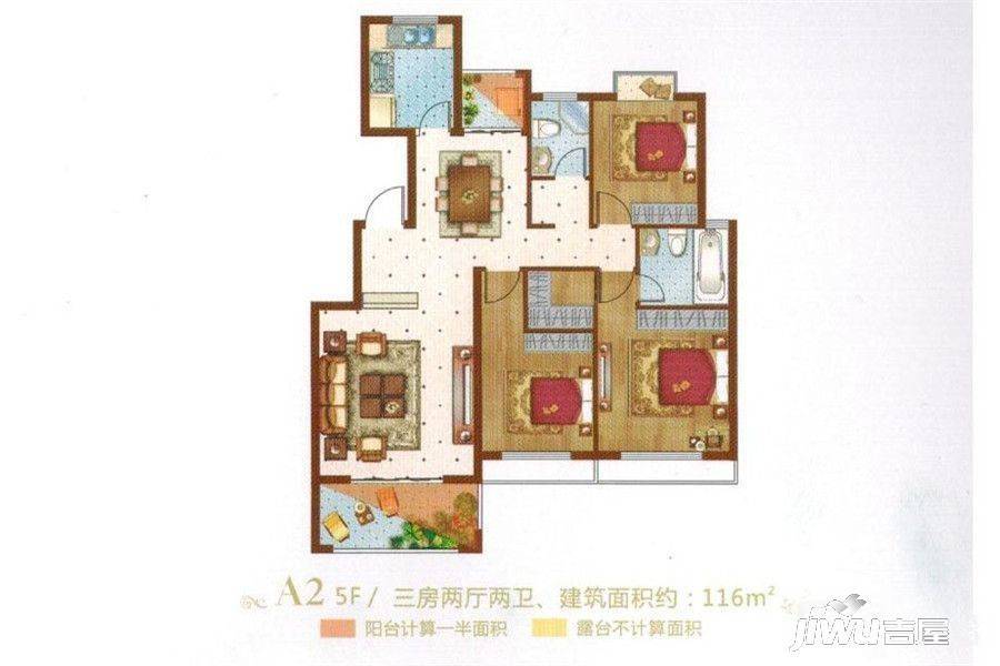 华硕御龙苑3室2厅2卫116㎡户型图