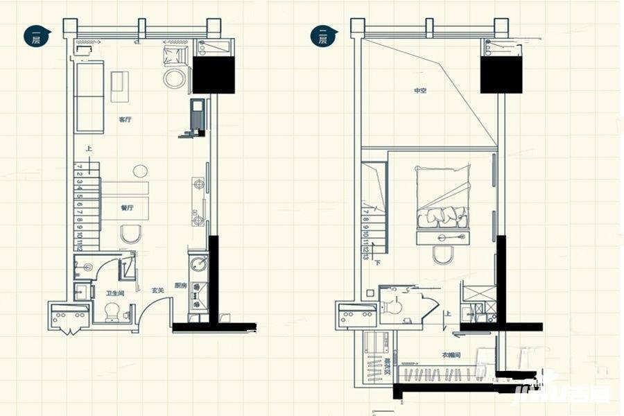 艾溪湖一号1室1厅1卫63㎡户型图