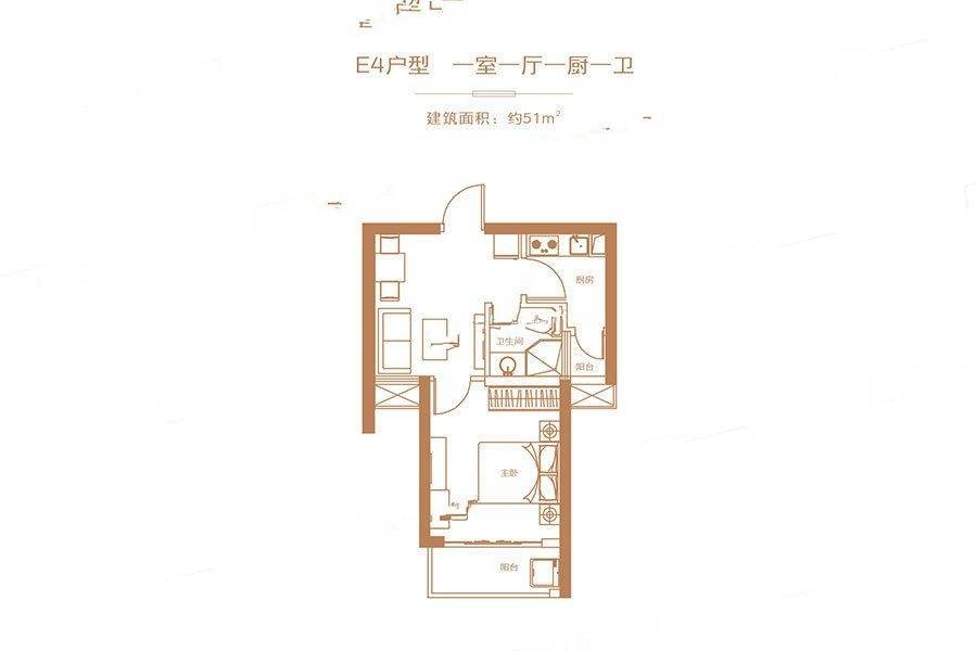 中金中心阅璟台1室1厅1卫51㎡户型图