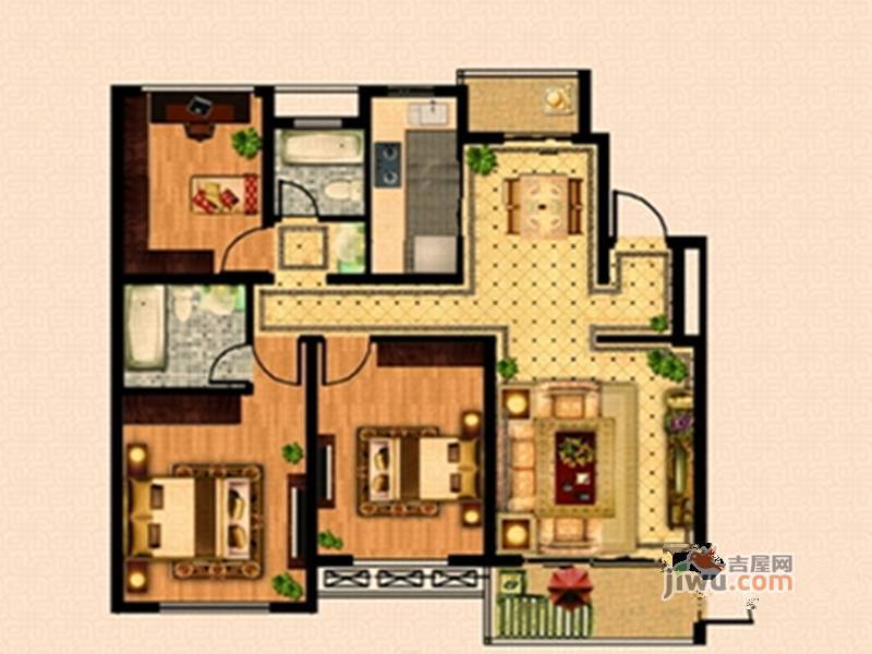 翰林学府3室2厅2卫129.5㎡户型图