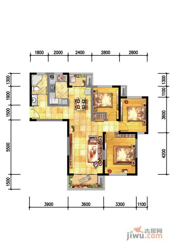 德城紫云府3室1厅1卫106㎡户型图