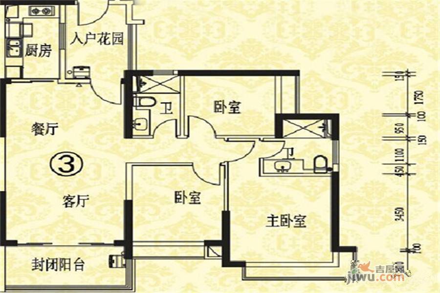 恒大雅苑3室2厅2卫125.3㎡户型图