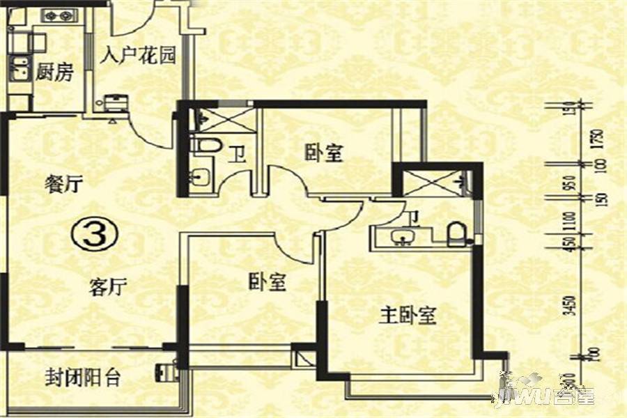 恒大雅苑3室2厅2卫125.3㎡户型图