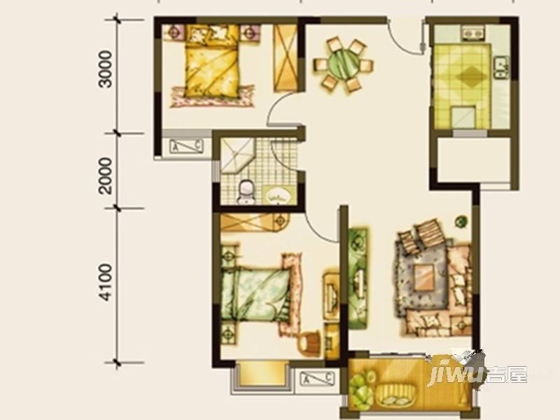 金御华府2室2厅1卫82.8㎡户型图