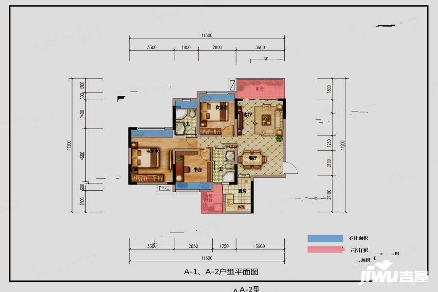 金悦华府3室2厅2卫95.3㎡户型图