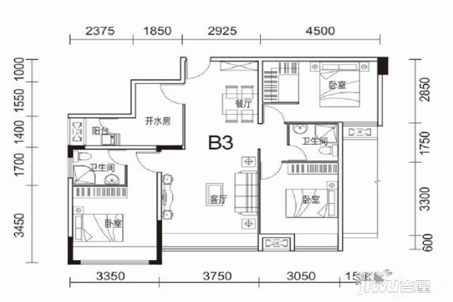 时代印象一期3室2厅2卫户型图