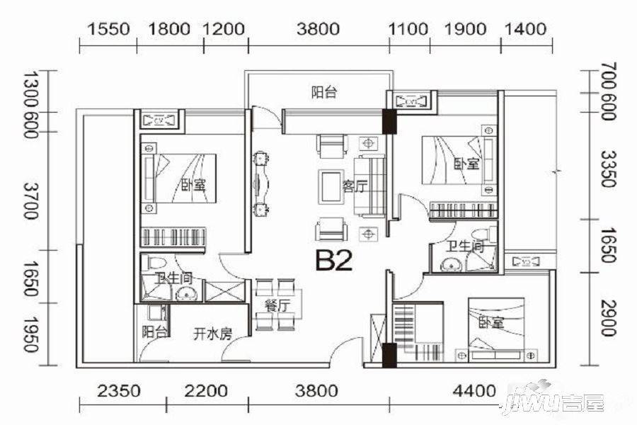 时代印象一期3室2厅2卫户型图