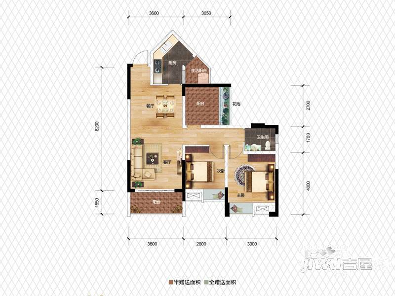 宏帆广场2室2厅1卫91㎡户型图