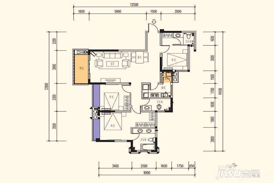 锦绣山河低碳智慧新城3室2厅2卫116.9㎡户型图