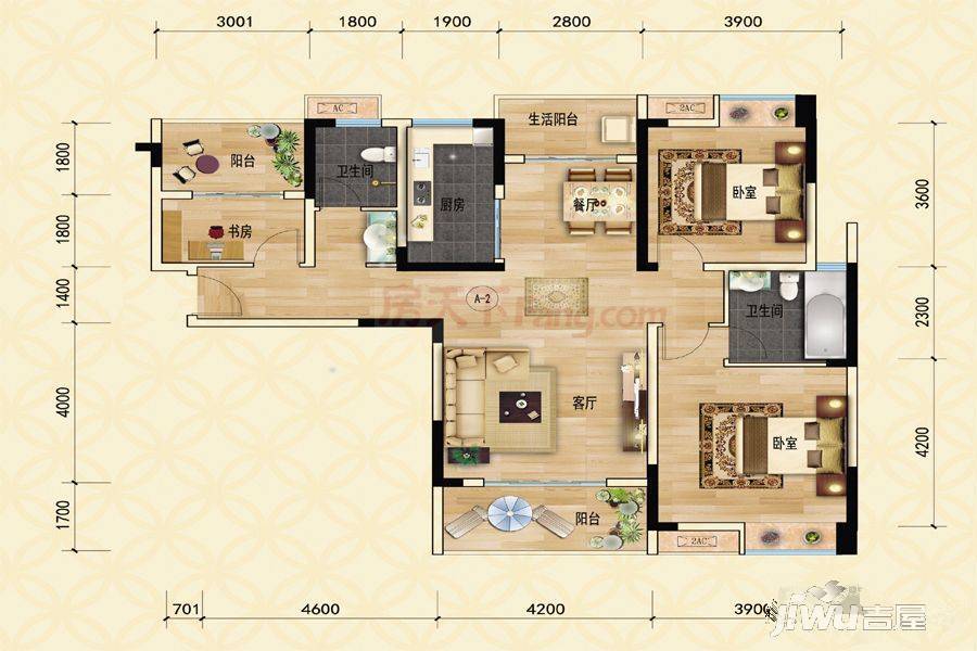 诚信嘉苑3室2厅2卫121㎡户型图