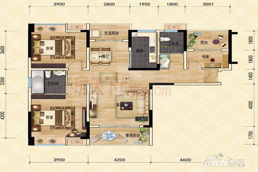 诚信嘉苑3室2厅2卫123.3㎡户型图