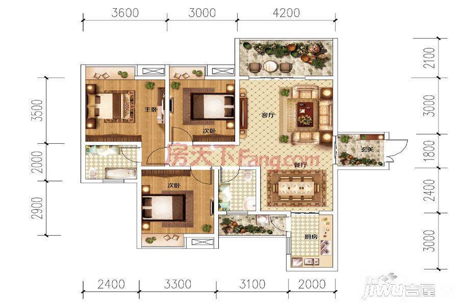 广发叁号翠屏大观3室2厅2卫118.7㎡户型图