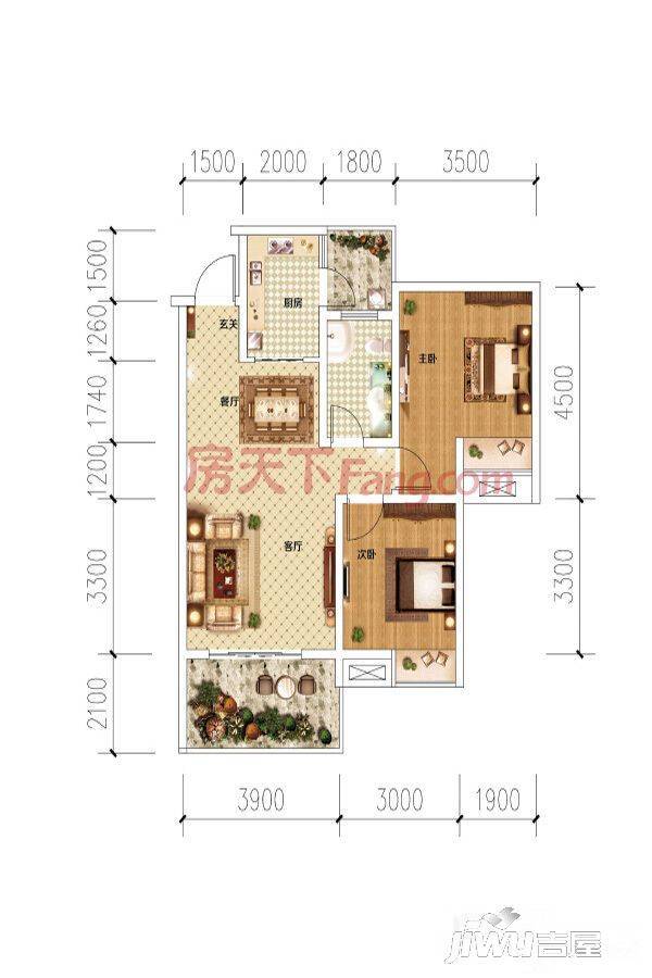 广发叁号翠屏大观2室2厅1卫83.9㎡户型图