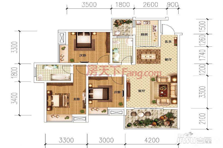 广发叁号翠屏大观3室2厅2卫109.1㎡户型图