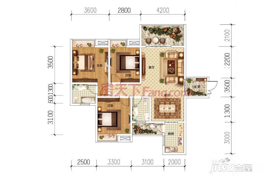 广发叁号翠屏大观3室2厅2卫115.6㎡户型图