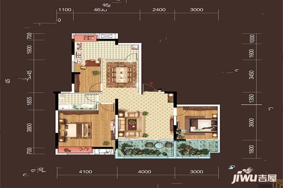 广发叁号翠屏大观3室2厅1卫101.3㎡户型图