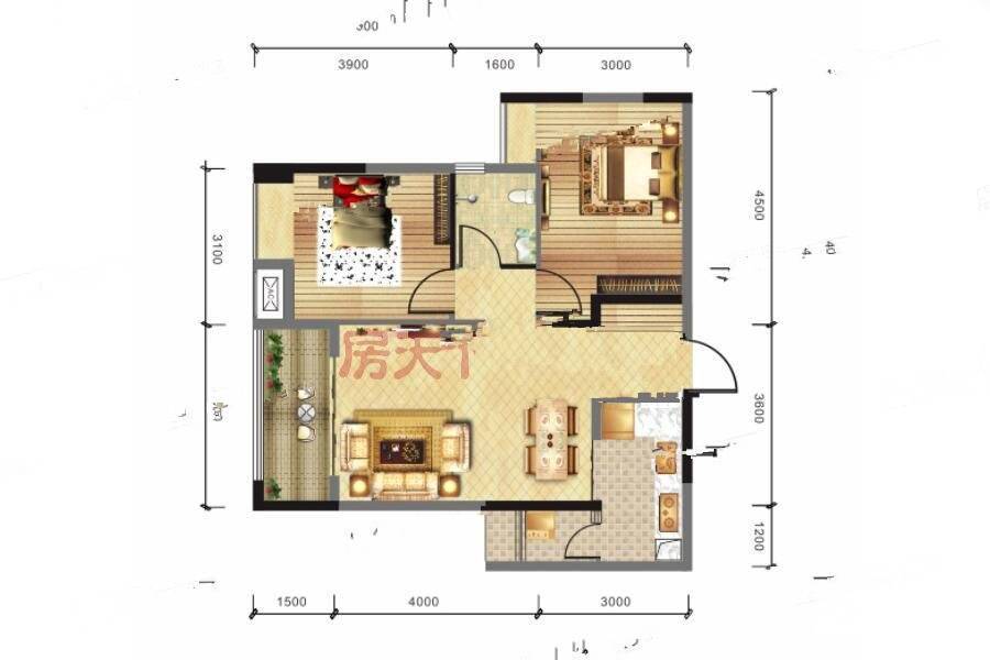 渠江明珠2室2厅1卫71.4㎡户型图