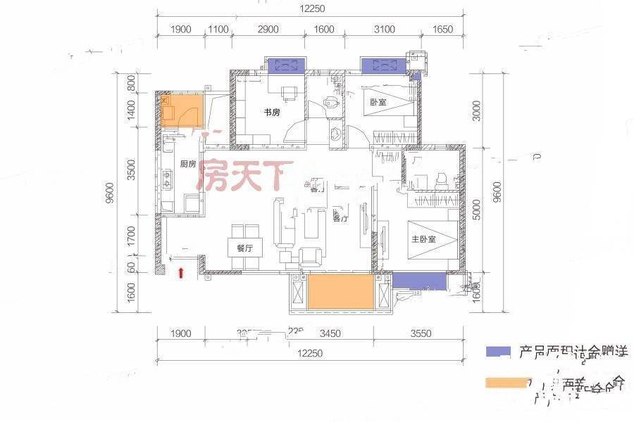 锦绣山河低碳智慧新城3室2厅2卫111.5㎡户型图