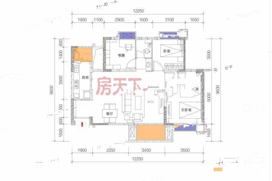 锦绣山河低碳智慧新城3室2厅2卫111.5㎡户型图