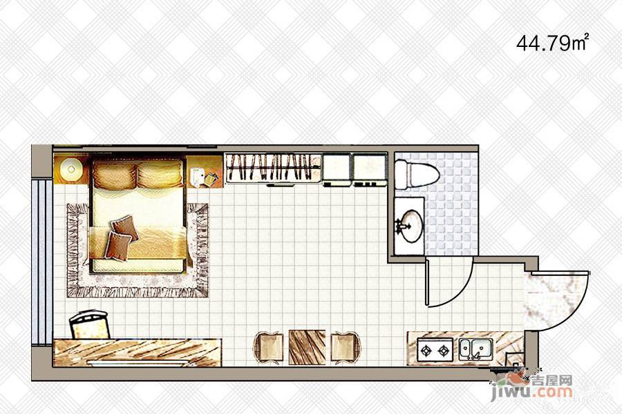 途家斯维登度假公寓1室1厅1卫44.8㎡户型图