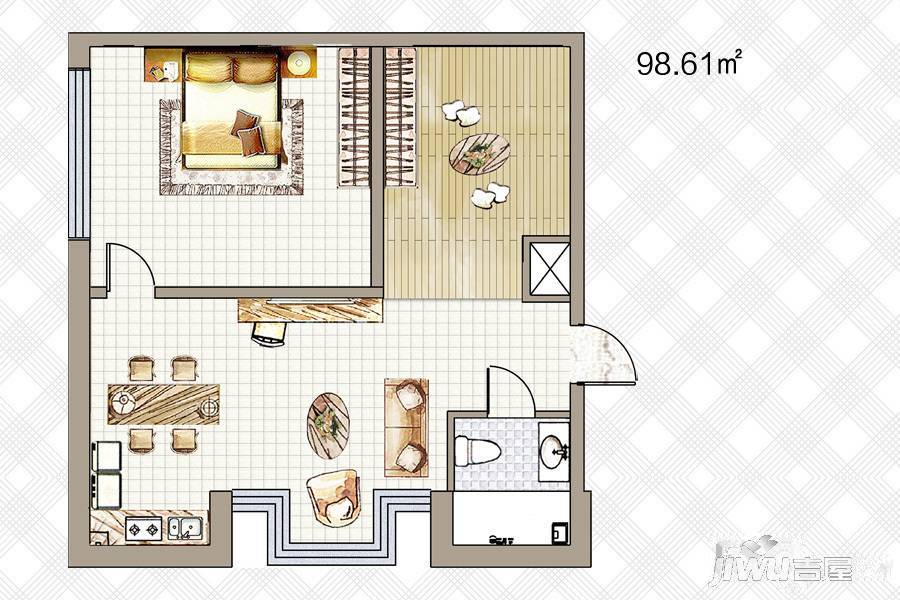 途家斯维登度假公寓2室1厅1卫98.6㎡户型图