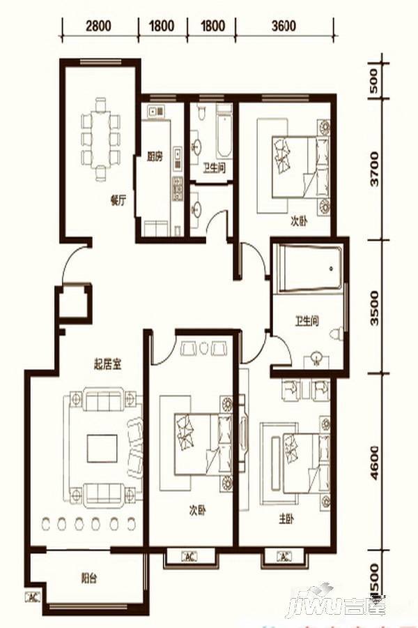 凤凰永安居3室2厅2卫157㎡户型图