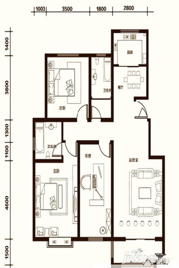 凤凰永安居3室2厅2卫128㎡户型图