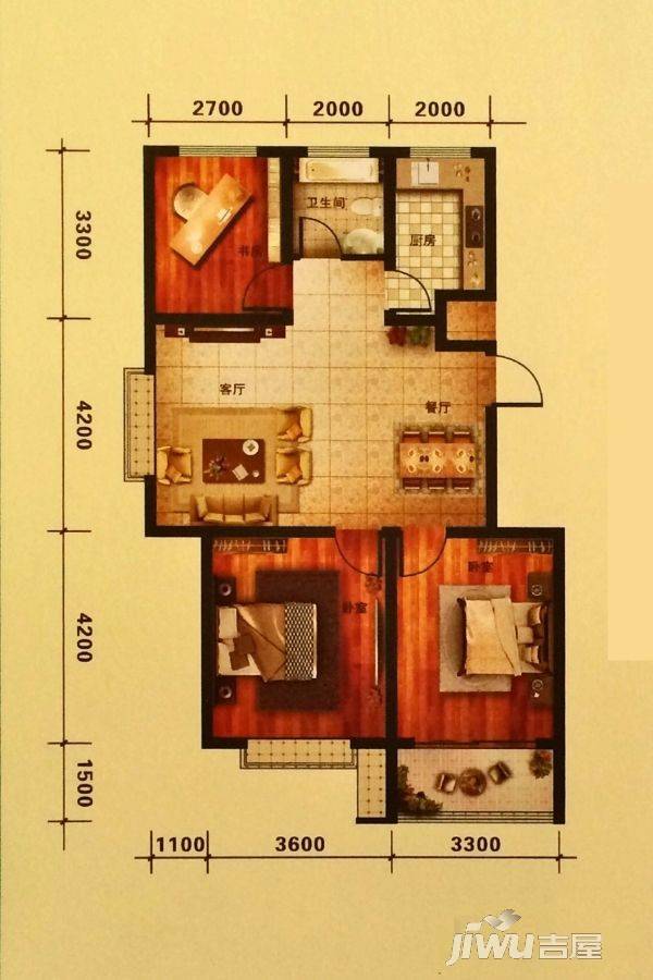 星合康桥馨城3室2厅1卫100㎡户型图