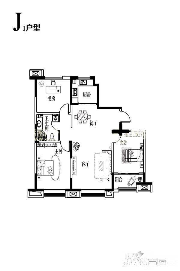 城嘉梓童家园2室2厅1卫123.6㎡户型图