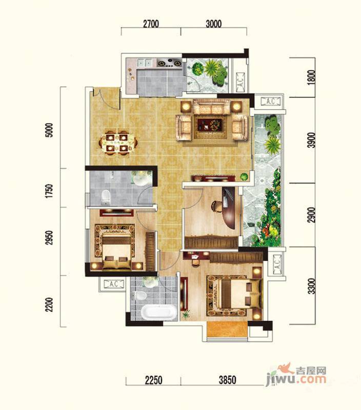 嘉阳天宇3室2厅2卫99.3㎡户型图